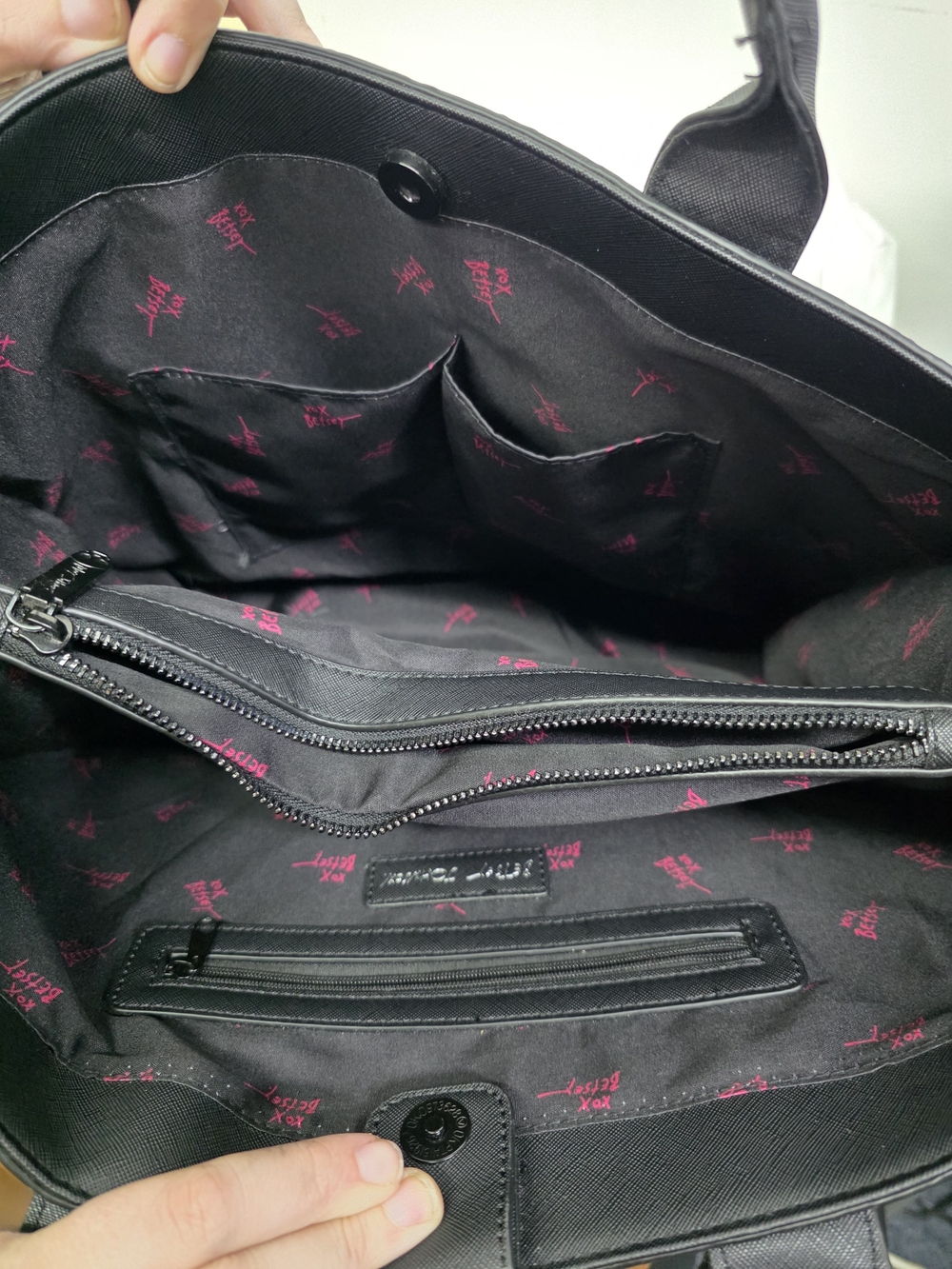 Betsey Johnson Black Embossed Tote with Chain-Accent Handles - Picture 4 of 8